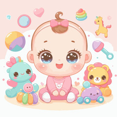 Obraz premium Illustration of a cute baby playing