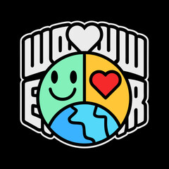 Happy Earth with Heart and Smile Graphic planet globe