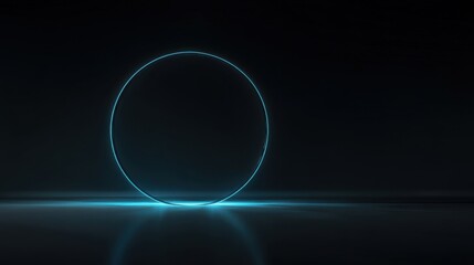 A glowing blue ring illuminated by a light source beneath it creates a futuristic and abstract visual effect with reflec