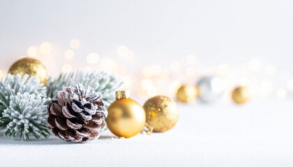 Festive Embellishments: Elegant Christmas ornaments and pinecones, sprinkled with shimmering gold and silver accents, bring holiday cheer and decorate festive vibes.
