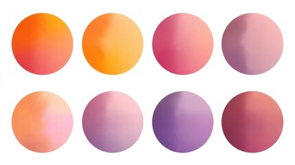 A grid of eight circular objects displays soft gradients in various colors,