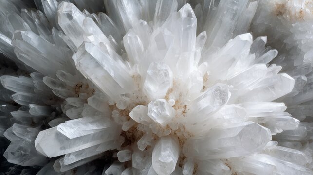 hyper realistic white quartz crystal cluster with radial geometric pattern