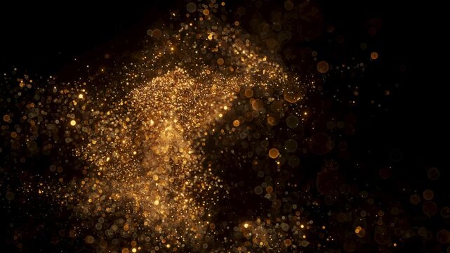 Animation of a top ten countdown with numbers from 10 to 1. The numbers are made of golden dust and glitter particles that scatter and fly apart in different directions under the force of the wind.