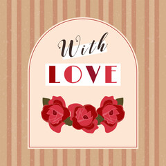 A trendy brown Valentine's Day card. Modern design with roses, stylish typography, and a grunge texture. Festive concept. Design template for advertising and covers.