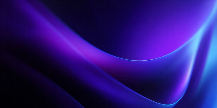 Smooth, undulating abstract forms glow with deep purple and vivid blue illumination against a dark background