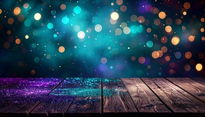 Dreamy bokeh and speckled light across an aged wooden surface, set against a moody gradient backdrop