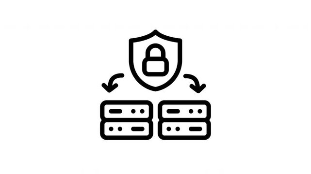 animation. computer server with a lock on it. animation icon video