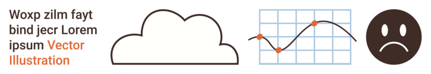 Data analysis, weather forecasts, emotional states, business trends, statistics, decision-making. Cloud icon, data graph with points sad face emoticon. Data analysis and emotional states concept