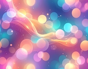 Dreamy bokeh with flowing, luminous lines and vibrant circular light effects on a colorful background