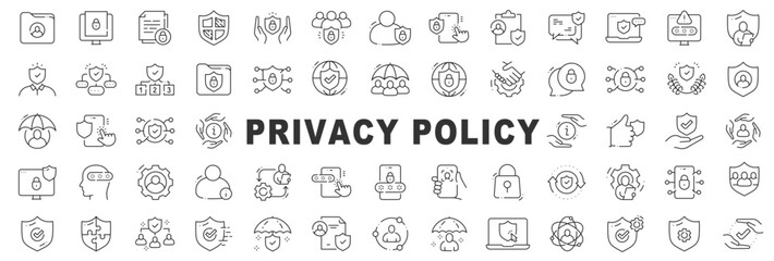Privacy policy icons, data protection, consent, encryption, password, lock, shield, mobile apps