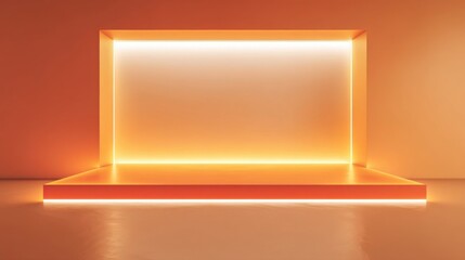 An illuminated stage bathed in warm orange lighting creates a dramatic and vibrant atmosphere perfect for performances.