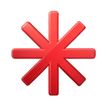 Shiny red asterisk symbol isolated on transparent background