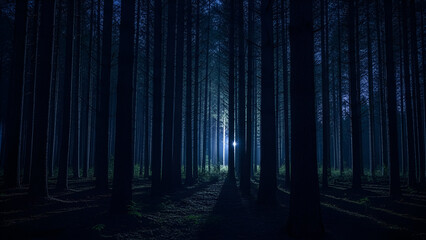 Obraz premium Enchanting moonlit forest creates a serene and mystical atmosphere, perfect for fantasy book covers or nature documentaries about nocturnal wildlife