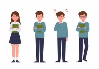 Angry and Annoyed Students Set: Young People Standing with Frustrated Expressions, Isolated Vector Illustration Featuring Educational Context and Shushing Gesture.