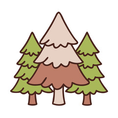 Fototapeta premium Cartoon trees in a group with black background
