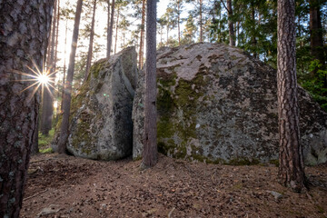 Cut stone Klyvesten in Swedish forest