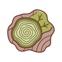 Obraz premium Illustration of a tree cross section with leaves and patterns