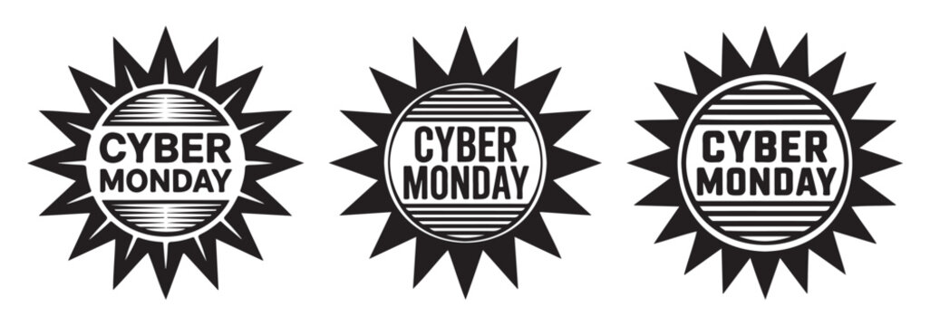 Cyber Monday burst vector icon set promotional design element for online sales isolated on white background