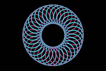 Hypnotic glowing circular spiral pattern with futuristic blue neon lines forming a mesmerizing geometric loop on a dark background