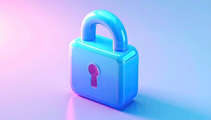 Glossy, blue padlock icon on a gradient background