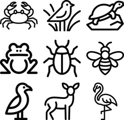 Obraz premium Collection of simple line art icons representing various animals