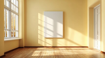 Fototapeta premium Room interior with blank canvas and sunlight
