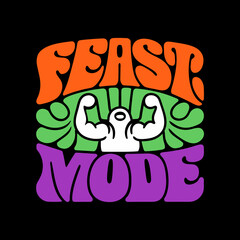 Orange green purple text feast mode flexing arms muscle