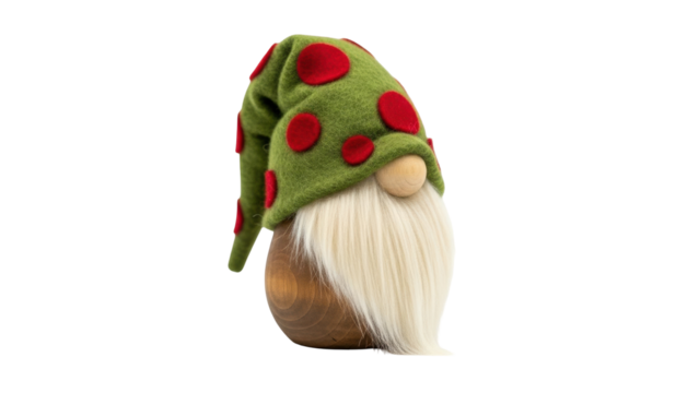 Isolated adorable Christmas gnome with green cap and red dots ready for the holiday season