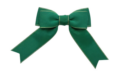 Isolated green ribbon bow with gold trim for holiday decorating and special events uses