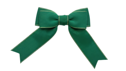 Isolated green ribbon bow with gold trim for holiday decorating and special events uses