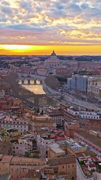 Aerial view of Papal Basilica of St. Peter's, Vatican at sunset, Rome, Italy