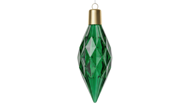 Isolated Green Glass Ornament Diamond Shape Festive Decoration Hanging For Christmas Tree