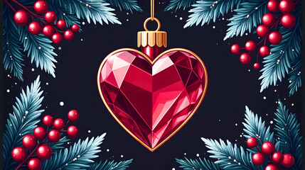 hristmas Composition with Gemstone Heart and Winter Plants