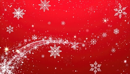 Festive Red Background with Falling Snowflakes and Sparkling Lights for Winter Holidays.