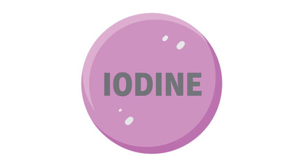A pink circular button prominently displaying the word iodine in bold text