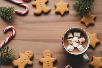 Cozy up with hot chocolate and festive gingerbread cookies for a heartwarming holiday moment, perfect for seasonal promotions and joyful celebrations