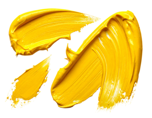 Three thick, textured, vibrant yellow paint strokes on black