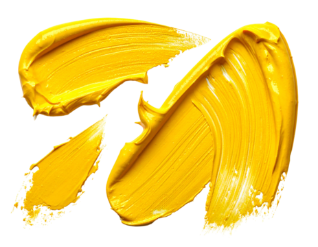 Three thick, textured, vibrant yellow paint strokes on black