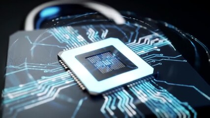 Dynamic cyber security padlock animation with glowing digital circuits, perfect for tech security concepts, data protection or digital safety visuals - Powered by Adobe