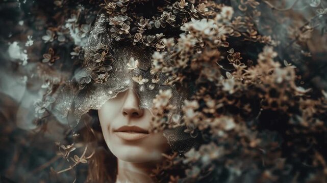 Video A woman's face is covered by a veil, conveying secrecy and anonymity