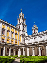 Obraz premium Courtyard of the Mafra National Palace, Convent and Basilica. Baroque architecture at Mafra in Portugal.
