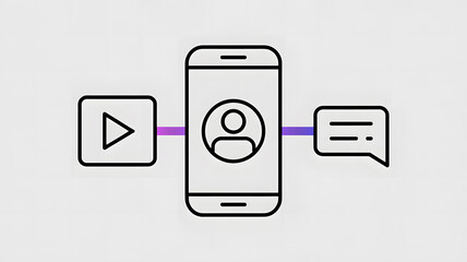 Mobile interface illustration with video icon user profile and chat symbol
