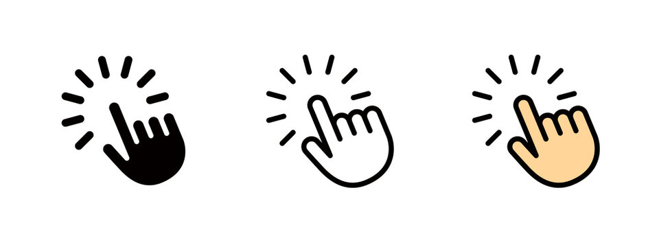 Simple cursor icon, hand icon indicating click or touch selection