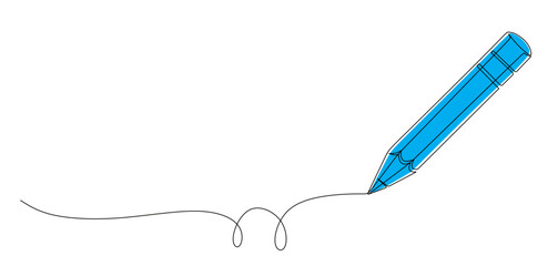 Naklejka premium Continuous line art of a pencil with curved lines. Stationery concept. This icon is for a stationery store banner. Vector illustration with attractive colors.