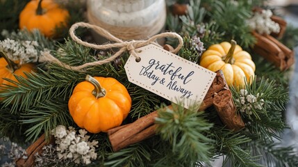 Grateful Today Always Pumpkin Autumn Greenery Rustic Holiday Decor