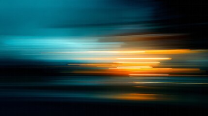 Horizontal streaks of cyan and bright orange light suggest rapid motion in darkness