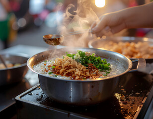 Street Food Chef Stirring Hot Dish in Wok