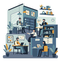 Diverse team collaborating in a modern office environment.