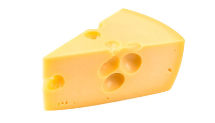 Wedge of cheese, yellow, with holes, isolated on black background