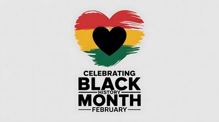 Celebrating black history month graphic featuring a heart painted with panafrican colors and a black heart silhouette isolated on white background